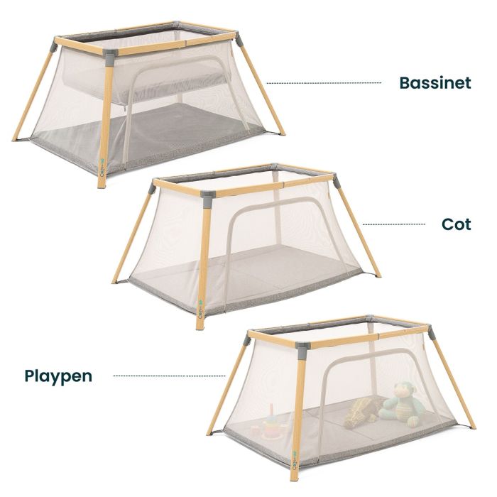 Tutti Bambini Cozee Go 3 In 1 With Day & Night Shade Bundle Oak/Charcoal – Travel Cots - Cocun