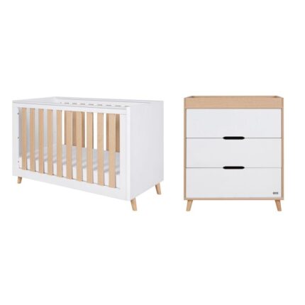Tutti Bambini Fika Mini Cot Bed 2 Piece Room Set White/Light Oak – Furniture Sets - Cocun