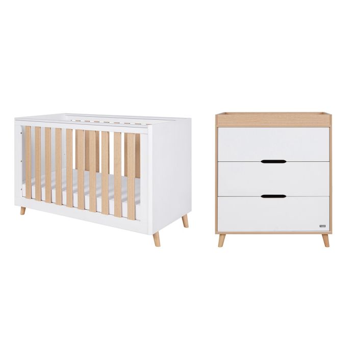 Tutti Bambini Fika Mini Cot Bed 2 Piece Room Set White/Light Oak – Furniture Sets - Cocun