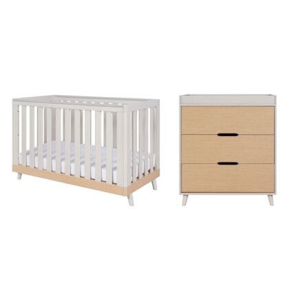 Tutti Bambini Hygge Mini Cot Bed 2 Piece Room Set Light Oak/White Sand – Furniture Sets - Cocun
